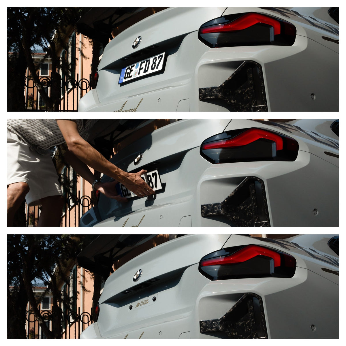 FLOW DOWN® Magnet-Kennzeichenhalter für BMW M2 (G87) – Rahmenlose Magnet-Kennzeichenhalter für eine unsichtbare, sichere und schnelle Befestigung. Perfekt für Fotoshootings und ein cleanes Fahrzeug-Design. Kompatibel mit Alu- und 3D-Kennzeichen sowie internationalen Nummernschildern. Inklusive Lackschonenden Pads für extra Schutz.